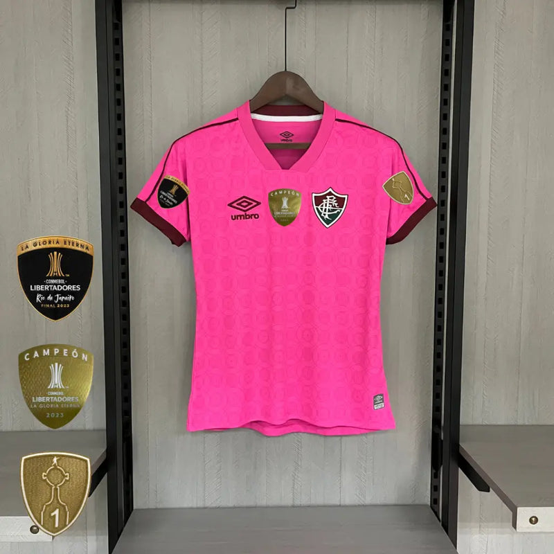 Camisa Feminina Outubro Rosa Fluminense 2023/24 - Torcedor + Patchs Libertadores