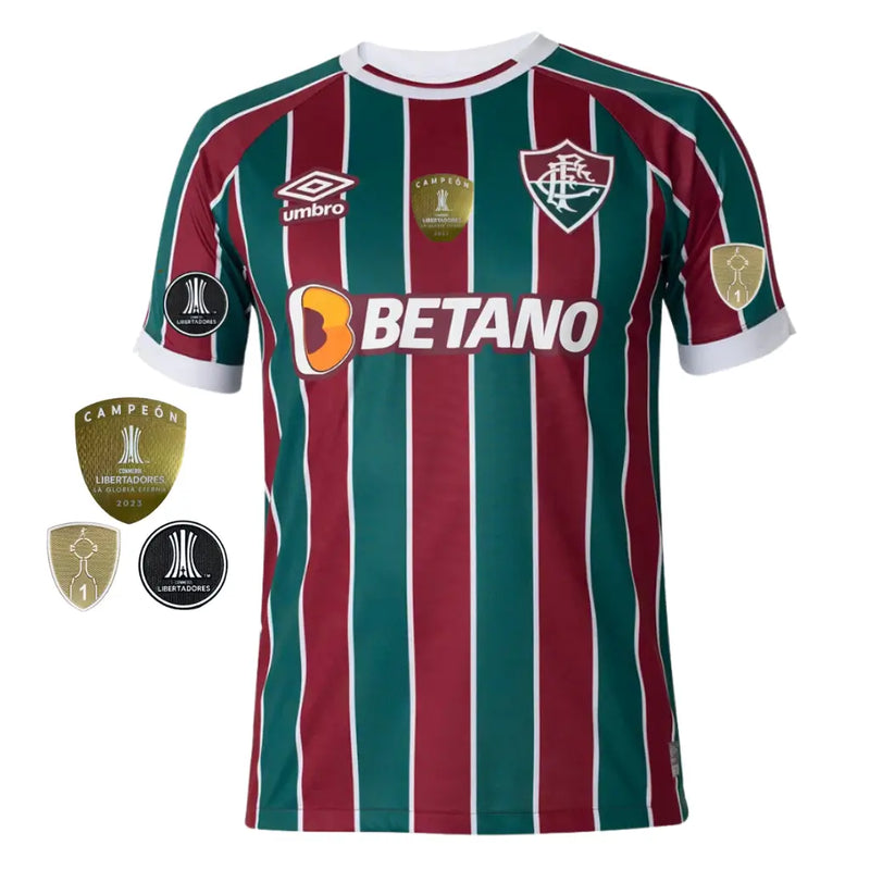 Camisa Masculina Fluminense I 2023/24 - Torcedor + Patchs Campeão Libertadores 2023