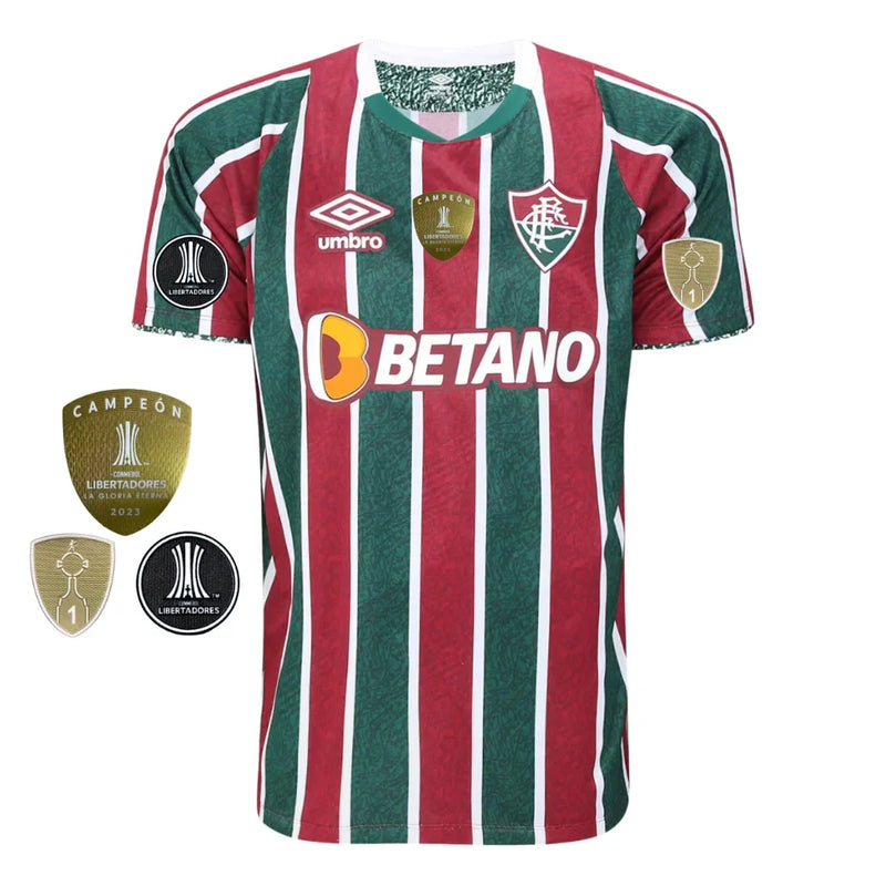 Camisa Masculina Fluminense I 2024/25 - Torcedor + Patchs Campeão Libertadores