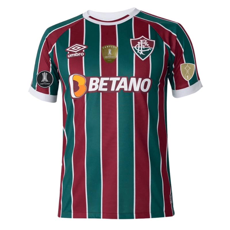 Camisa Masculina Fluminense I 2023/24 - Torcedor + Patchs Campeão Libertadores 2023